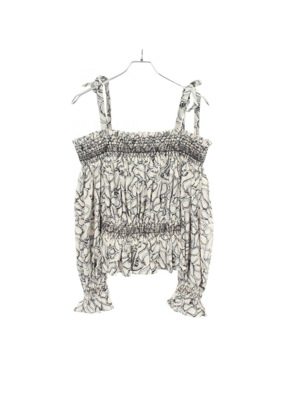 Louis Vuitton Rope Off Shoulder Ruffle Zip Up Silk Top